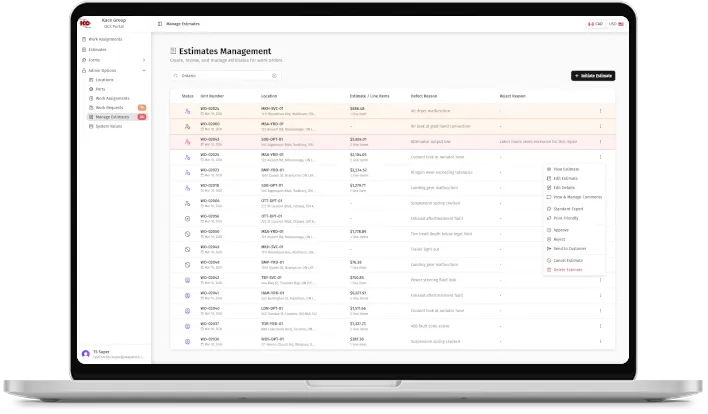 KACE digital inspection portal screenshot