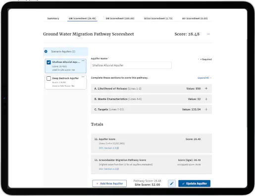 Legacy rating system scoring interface screenshot