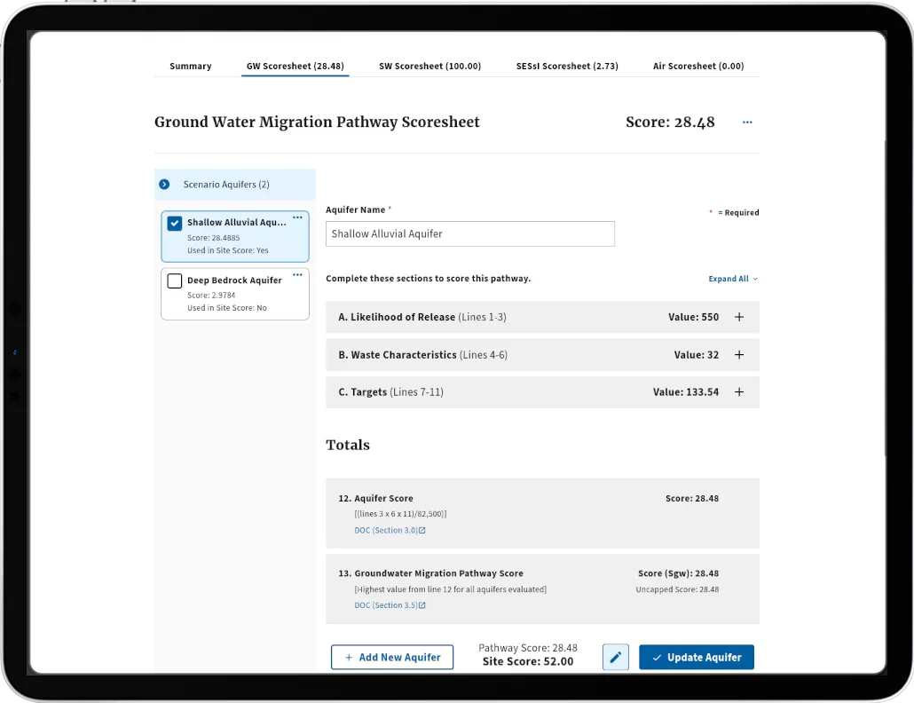 Legacy rating system web application screenshot